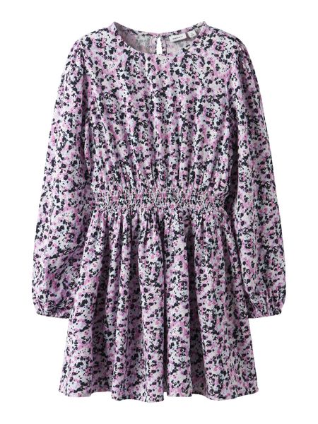 Name it, Nkfpdermi lilla/svart/rosa langermet kjole m/blomster