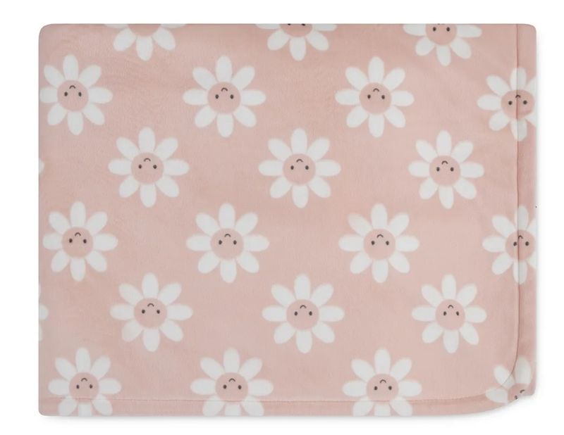Ferskenrosa plysj babyteppe med blomster