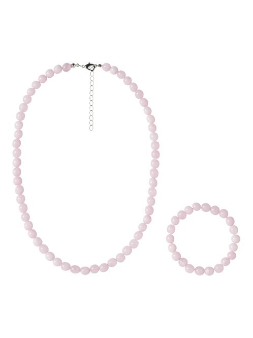 Hovedbilde Nkftolita lyserosa perlekjede + perlearmebånd