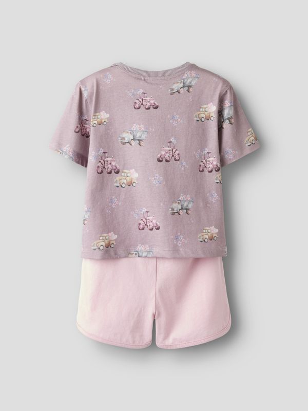 Nmfhelga lilla og rosa shortssett med kjøretøy