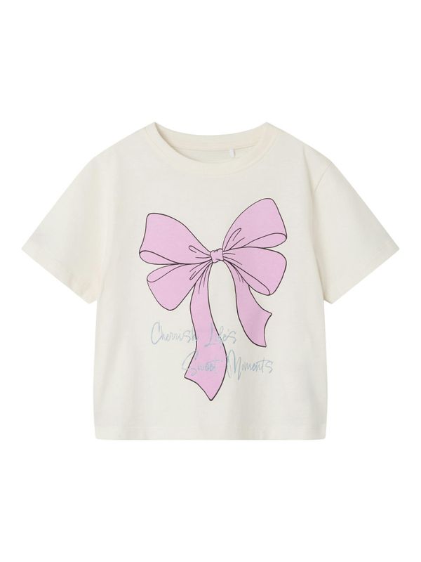 Nmflillian offwhite t-skjorte med rosa sløyfe