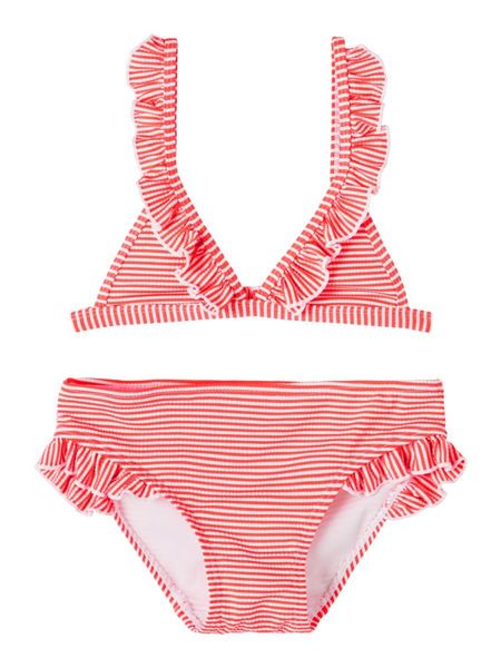 Name it, Nkfzannah bringebærrød/ hvit stripete bikini