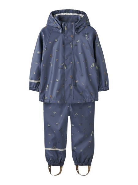 Name it, Nmmdry10 blått regnsett m/anleggsmaskiner